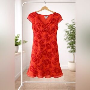 Vintage Bob Mackie 100% silk Orange Dress with Red Floral Print